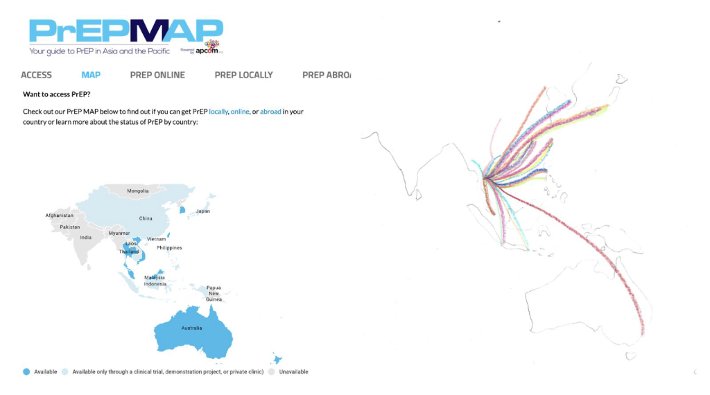 Image of what’s labeled as “PrEPMAP,” showing the outline of part of Asia and Australia.