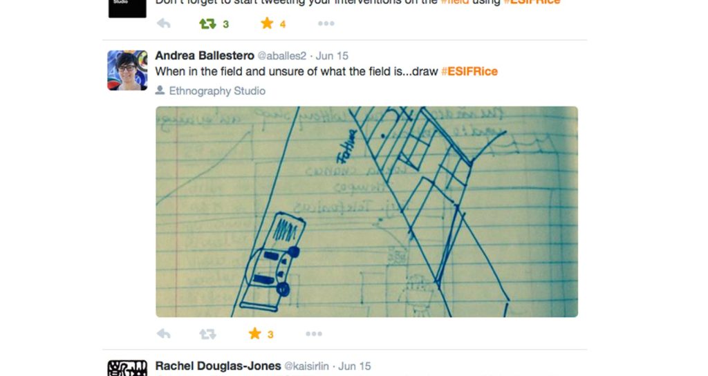 A screenshot of a tweet featuring an image of pen sketches on lined paper.