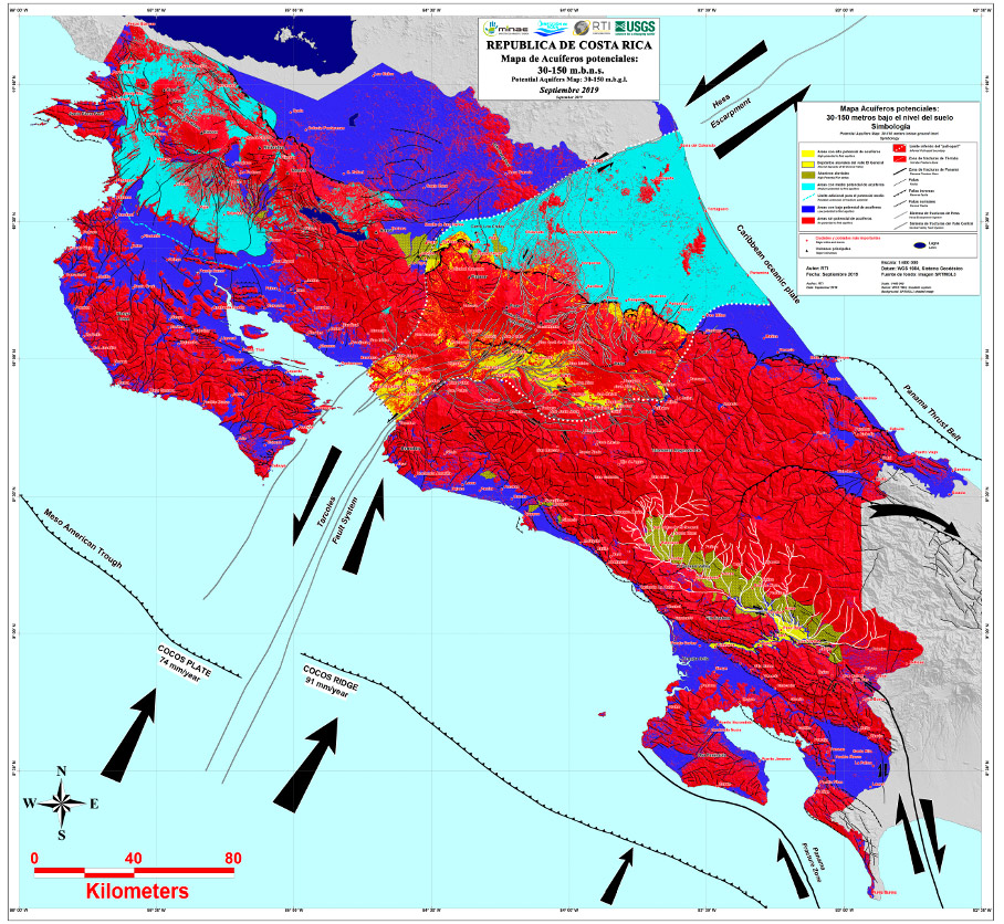 Vivid satellite map rendering of mountains and water, with bright blue and red tones.