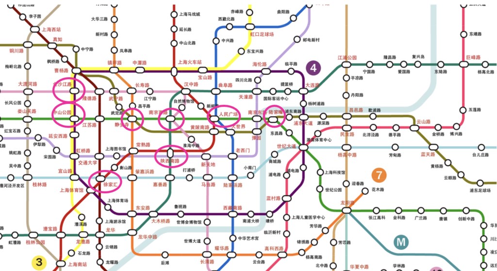 Graphic representation of a dense subway map.