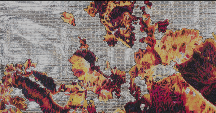 Artistic representation of fire in gray, red, and yellow colors